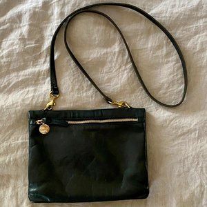 CLARE V Double Sac Bretelle Black Nubuck Leather